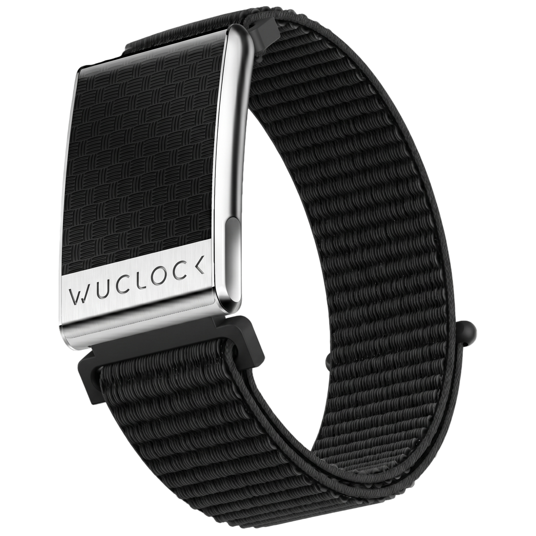 WuClock Band — vista lateral con logo WuClock grabado